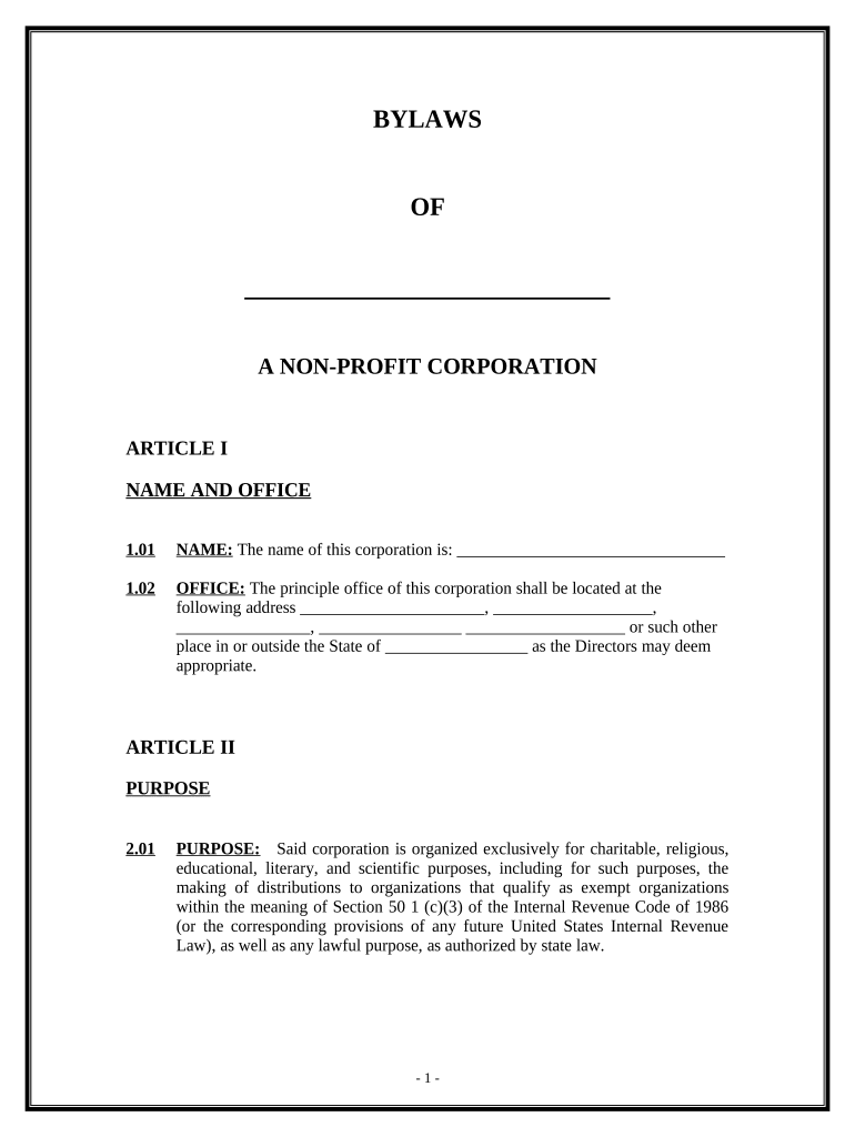 Bylaws Nonprofit PDF  Form