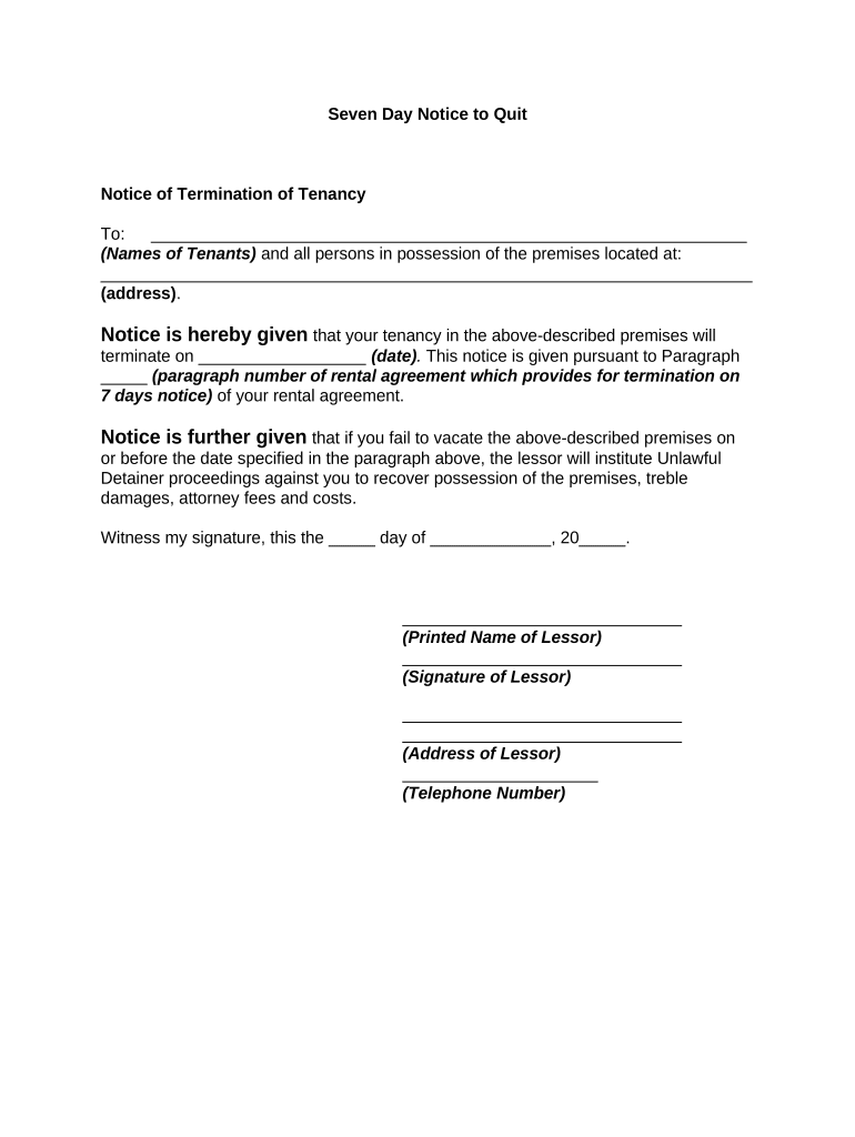 Day Notice Eviction  Form