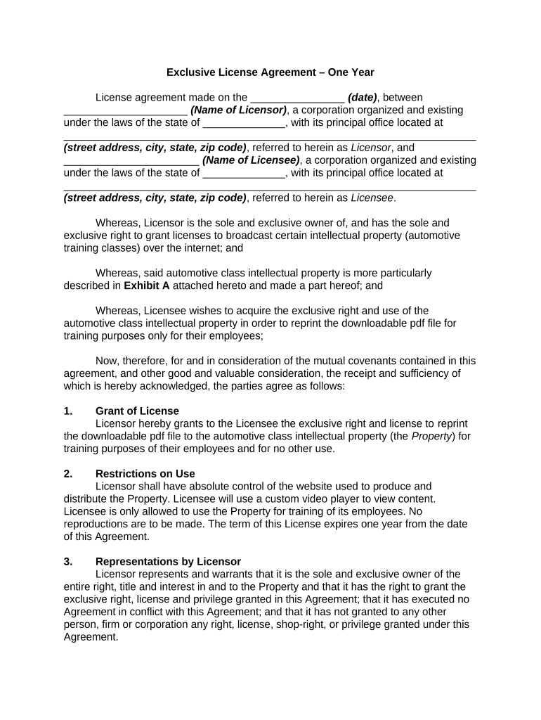 Agreement One Year  Form