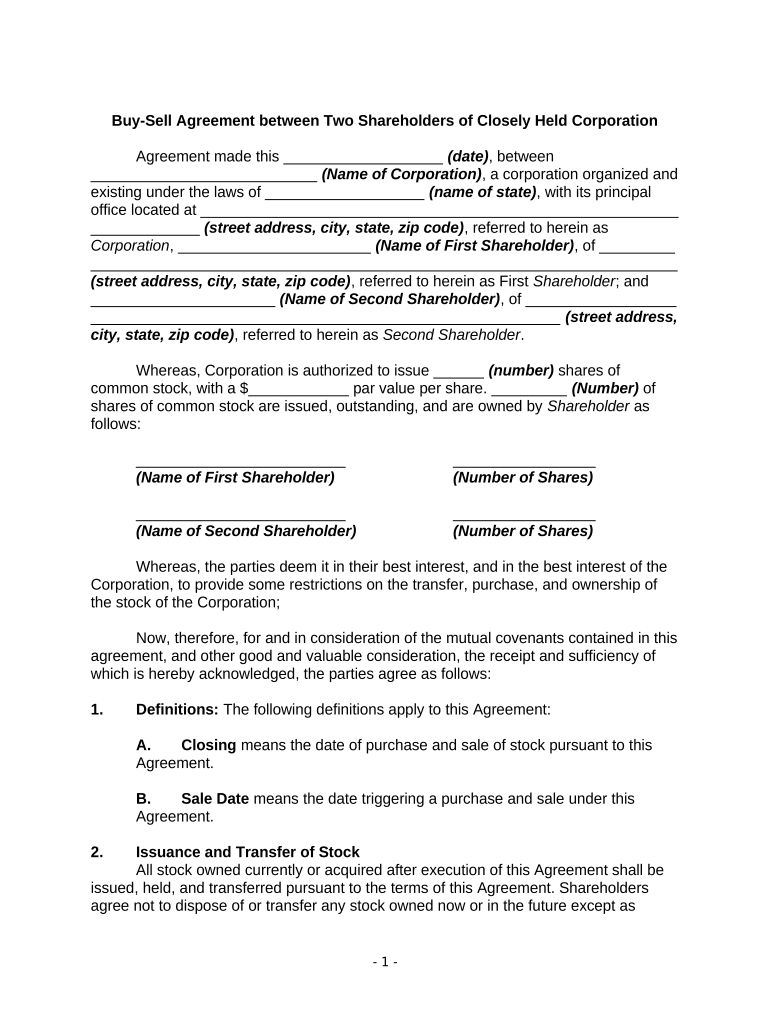Buy Sell Agreement  Form