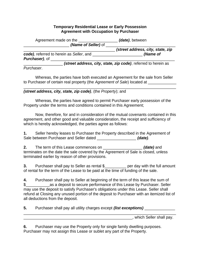 Temporary Possession  Form