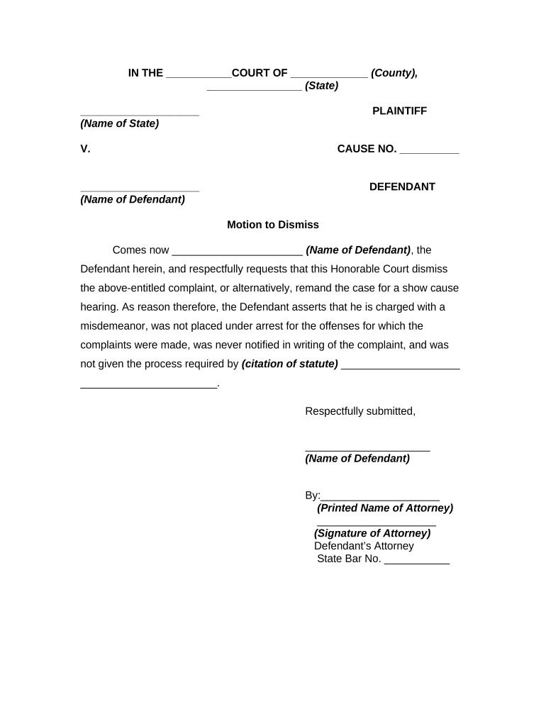 Motion to Dismiss Form