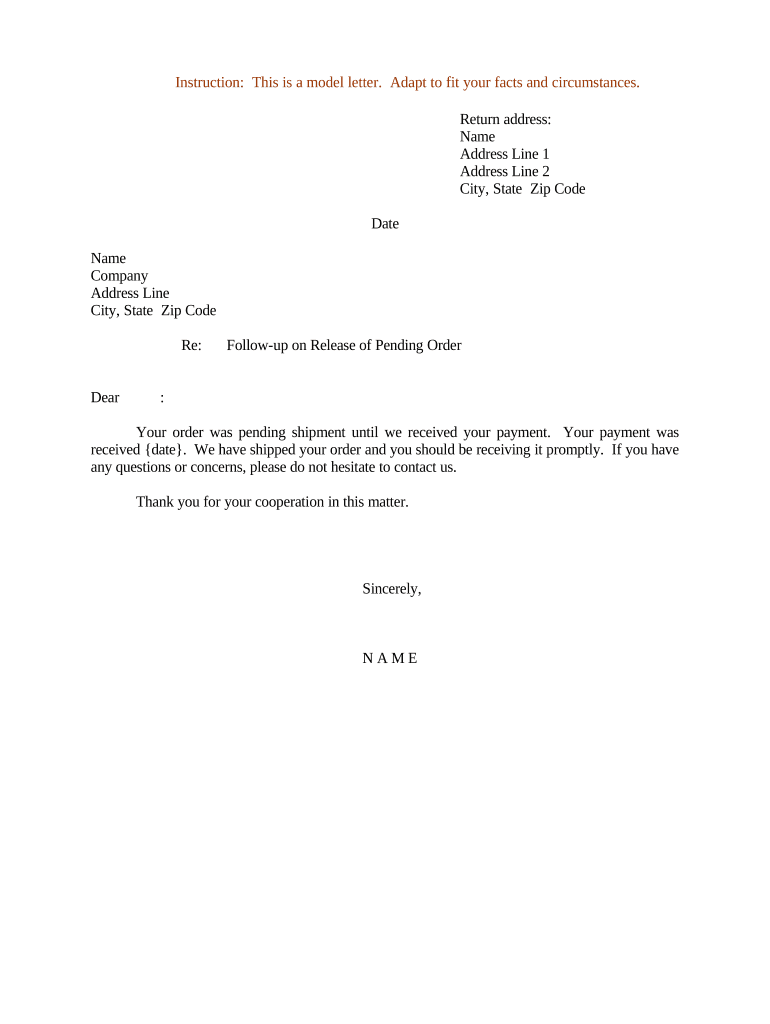 Letter Follow Up Order  Form