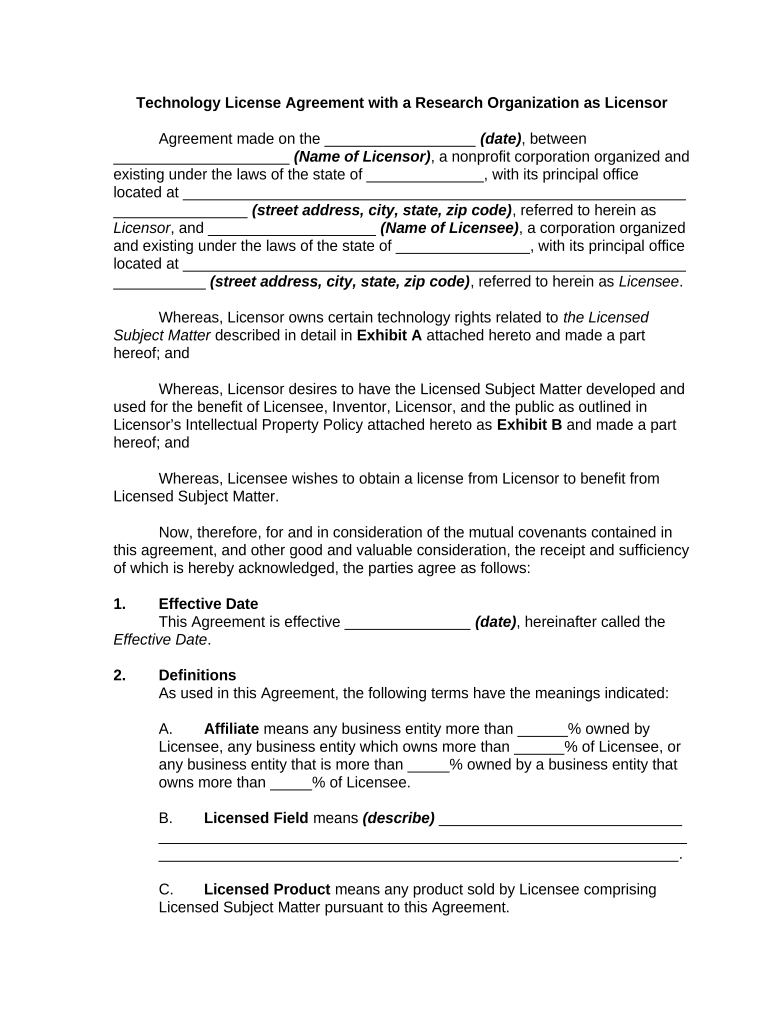 Technology License Agreement  Form