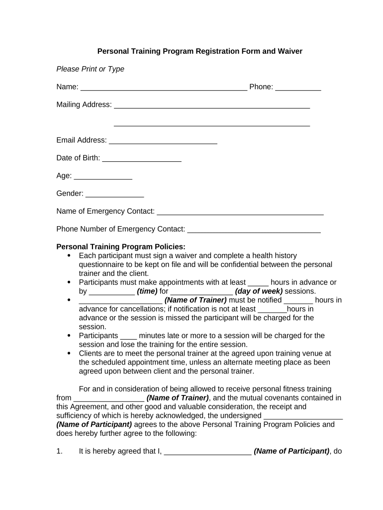 Personal Training Form