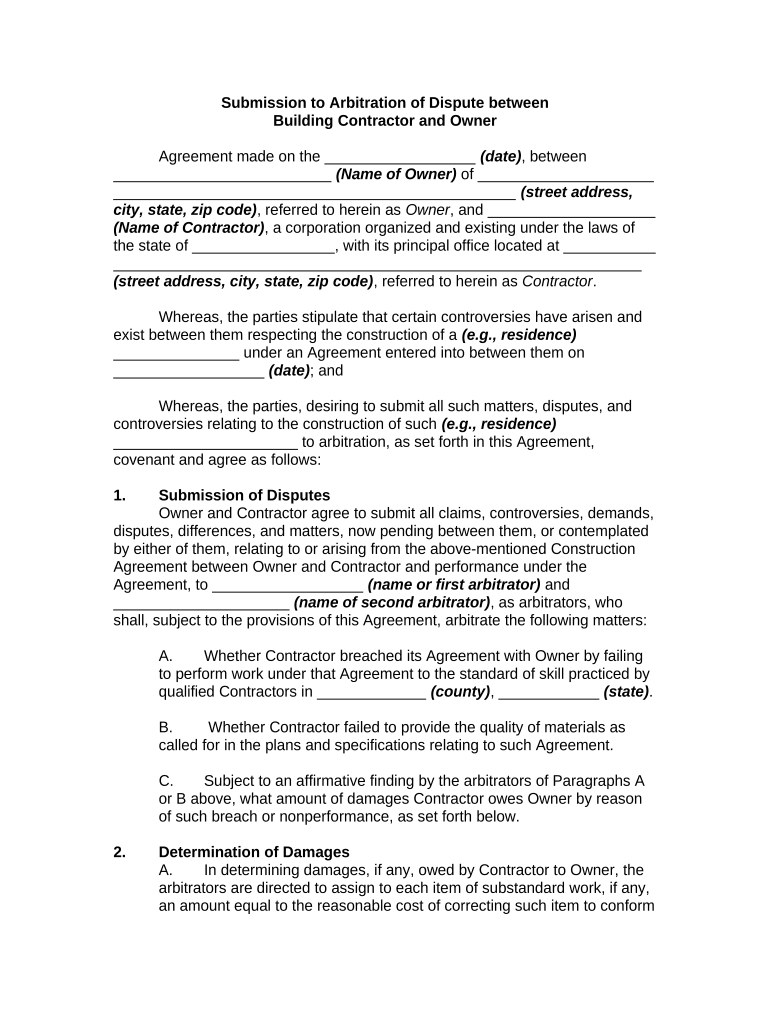 Dispute Contractor  Form