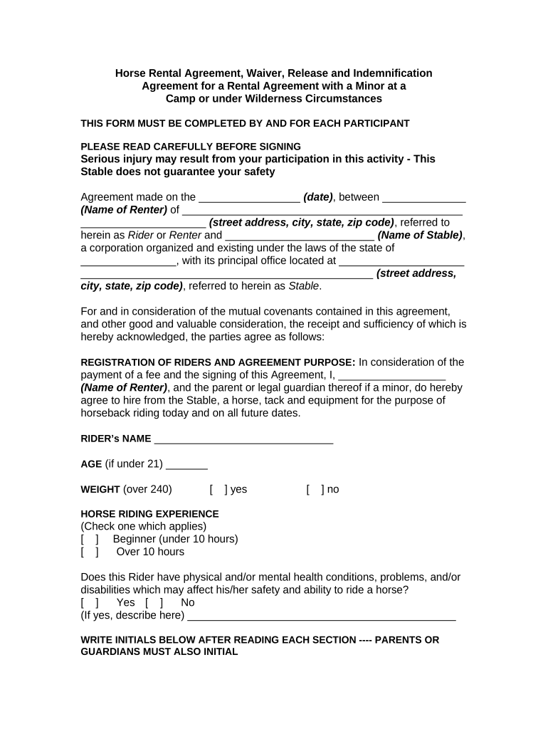 Horse Waiver  Form