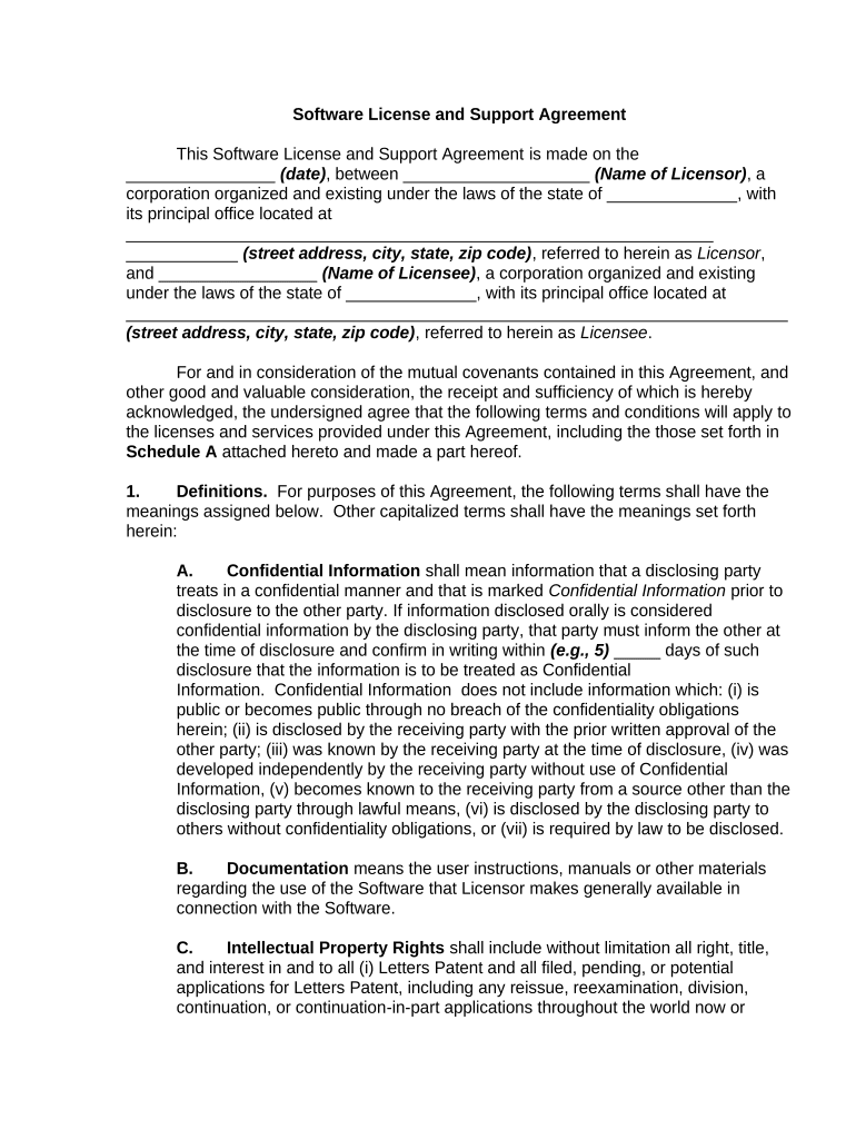 Software License and Support Agreement  Form