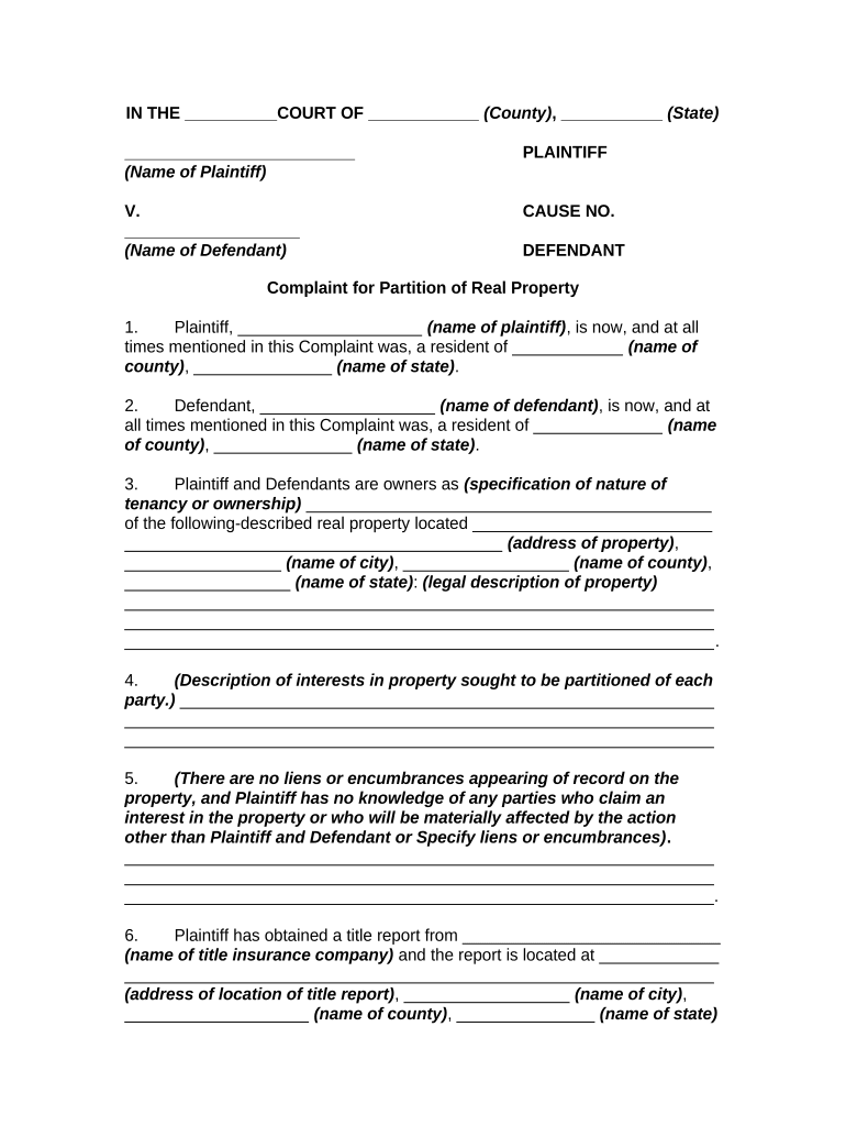 Complaint Partition  Form