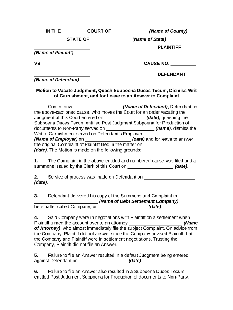 File Answer Complaint  Form