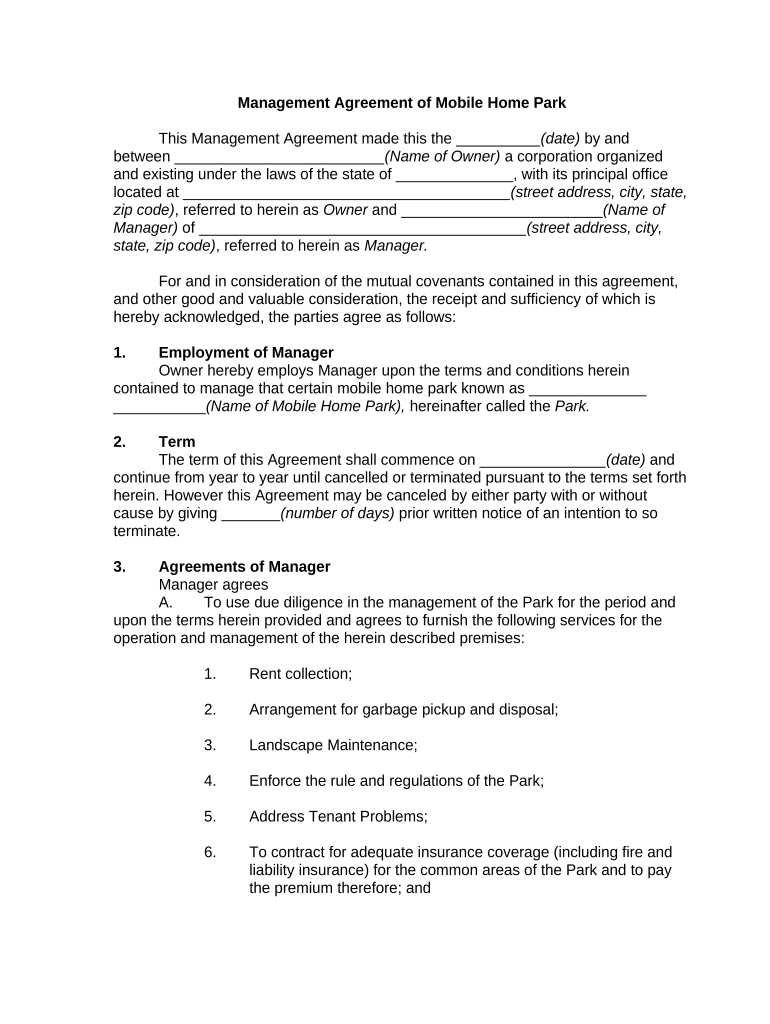 Agreement Mobile Home  Form