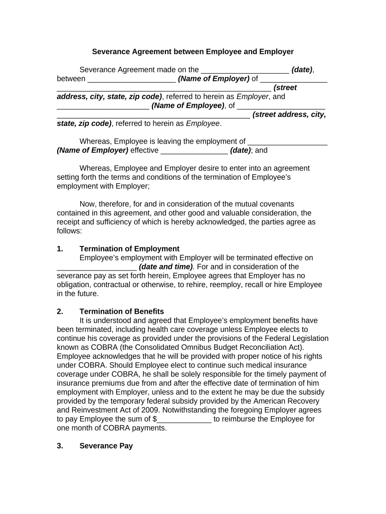 Severance Employee Agreement  Form