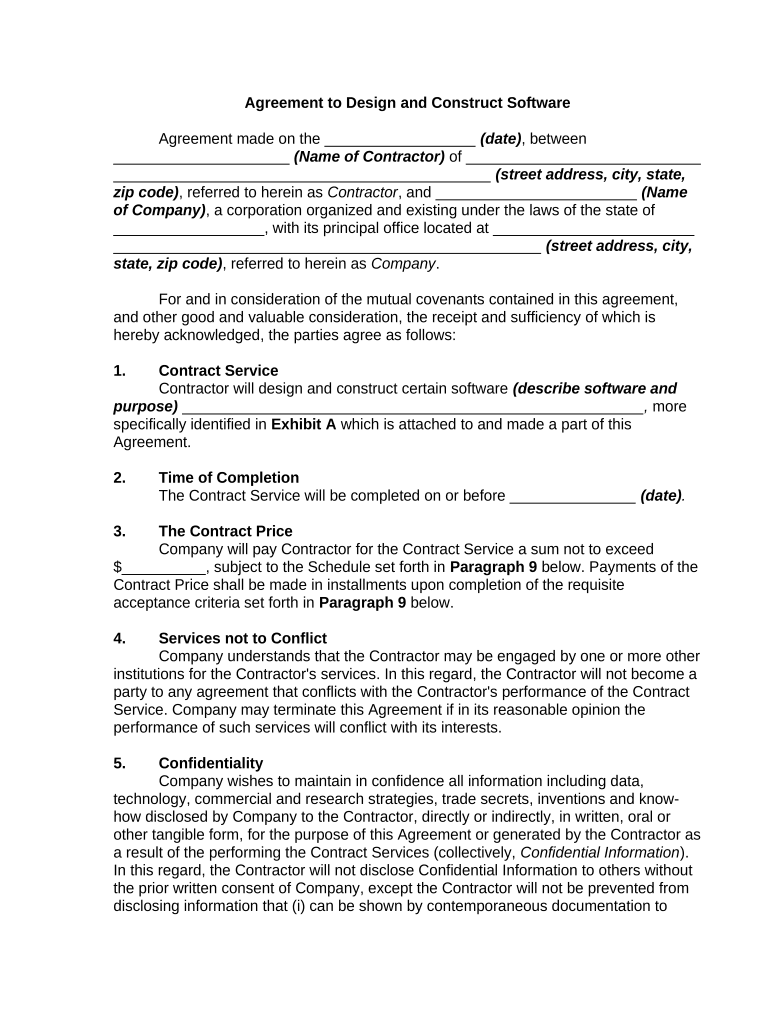 Agreement to Design and Construct Software  Form