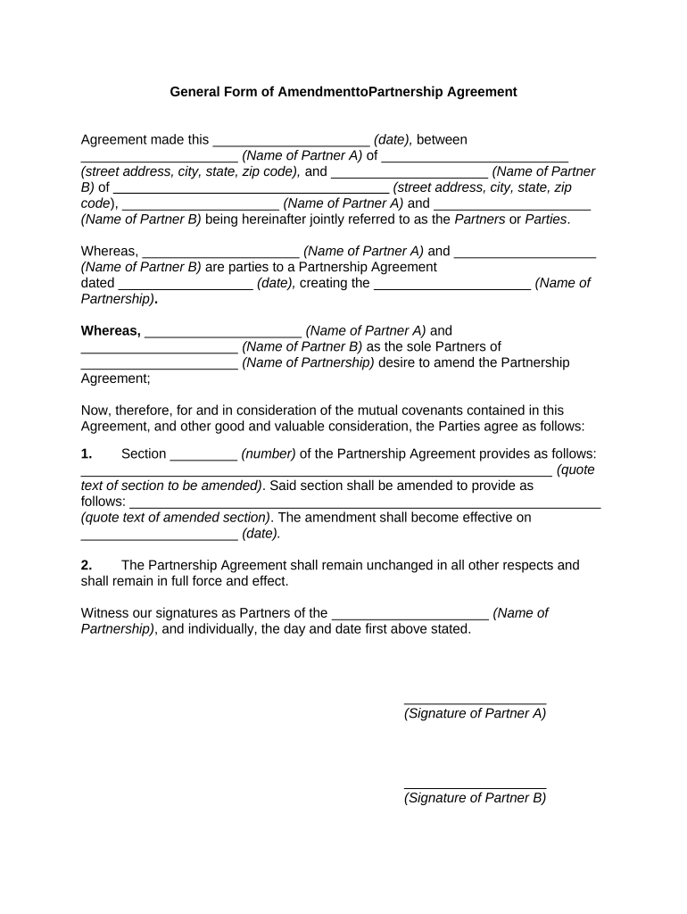 Form Amendment Partnership