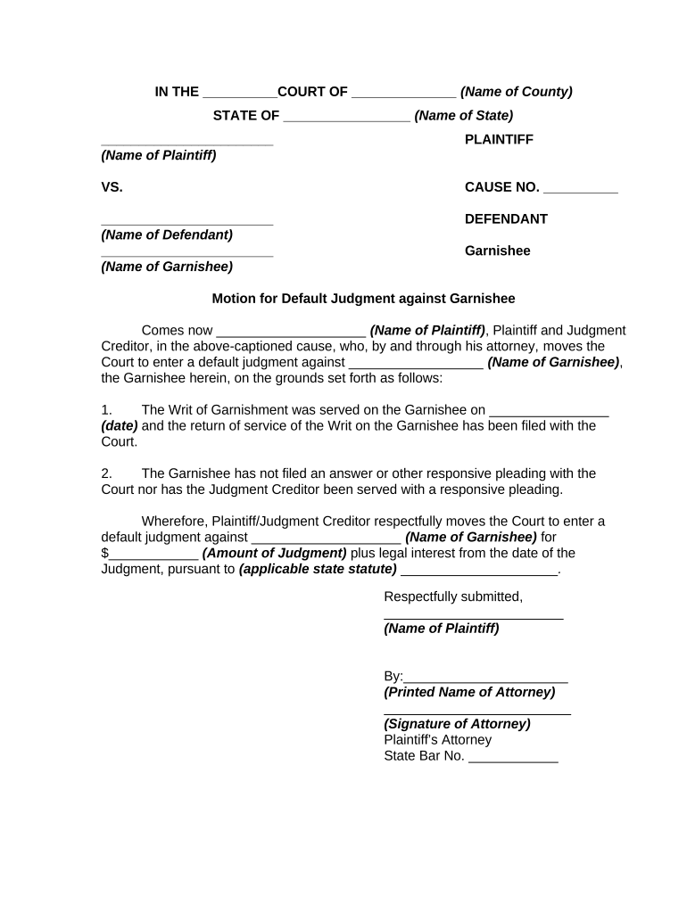 Default Judgment  Form