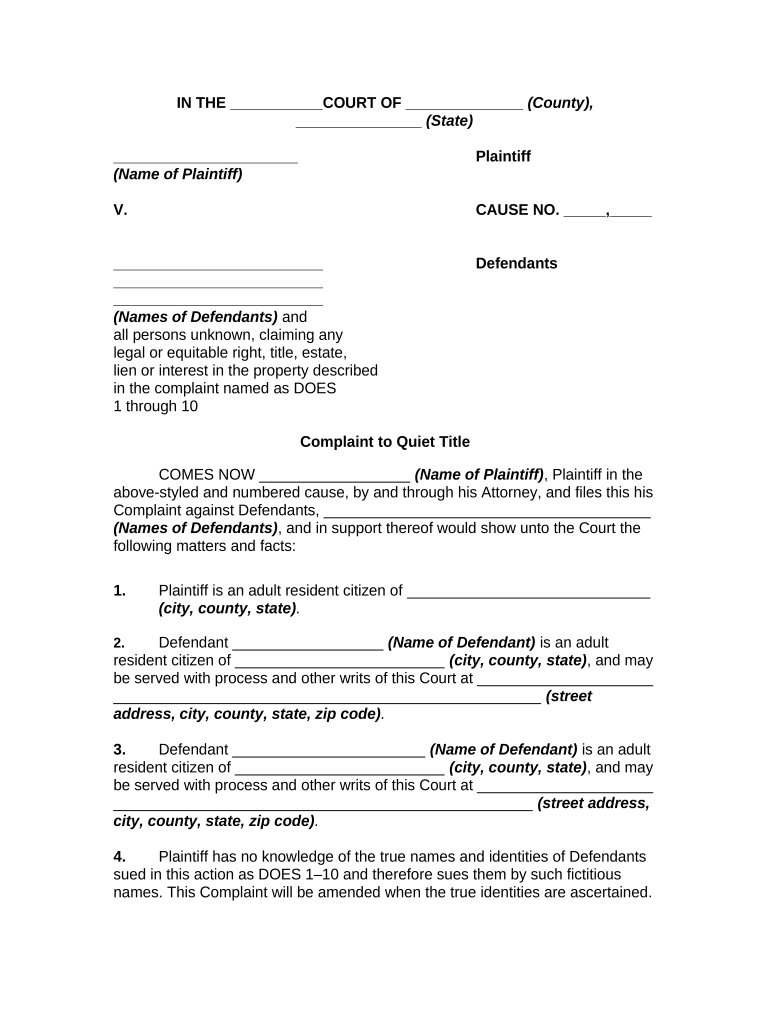 Sample Quiet Title Complaint  Form