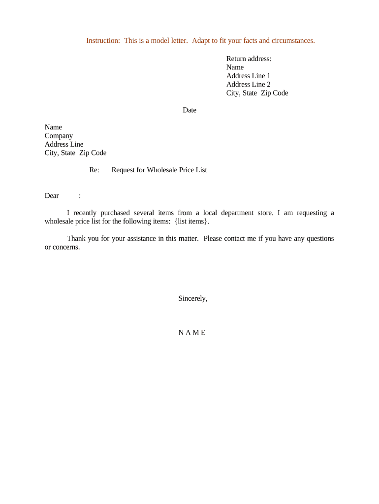 Letter Request Price Sample  Form