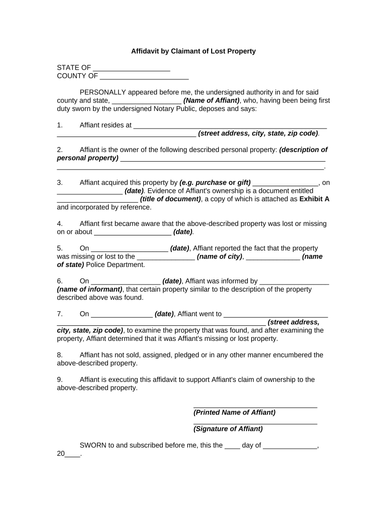 Affidavit Claimant  Form