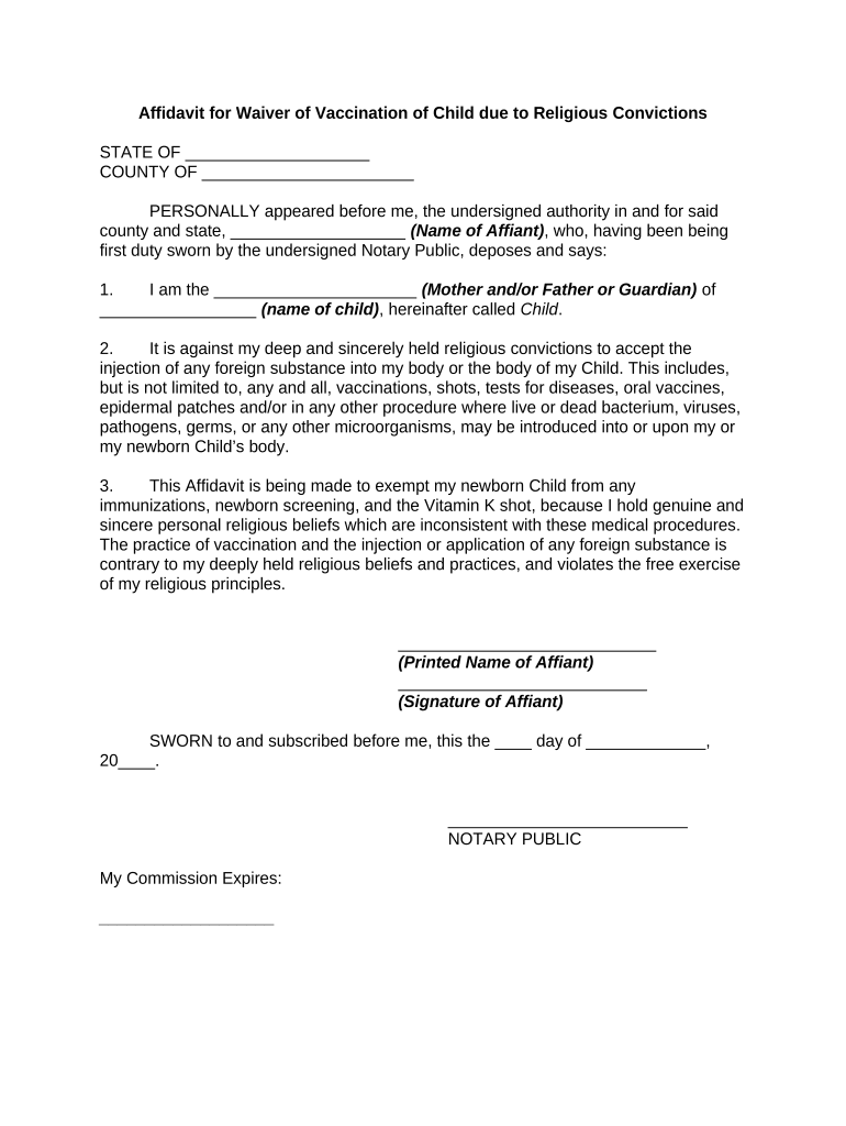 Affidavit Waiver  Form
