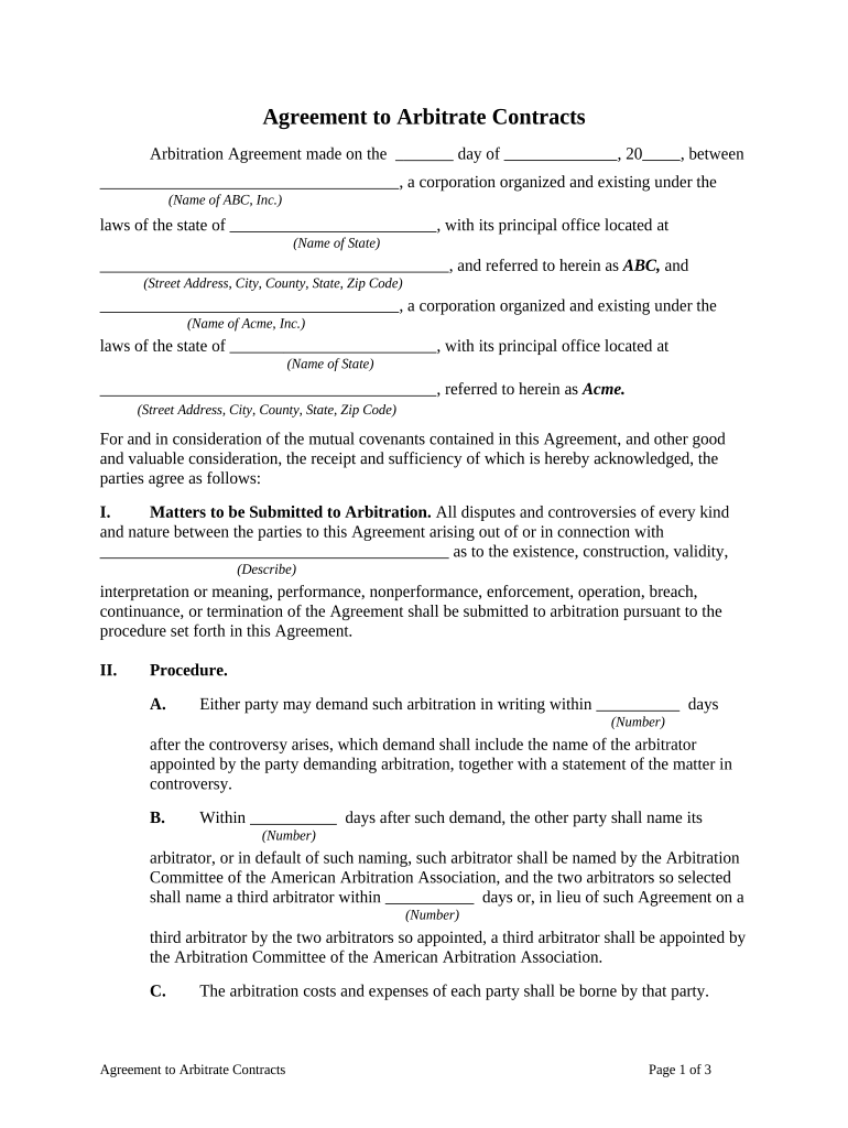 Agreement Arbitrate  Form