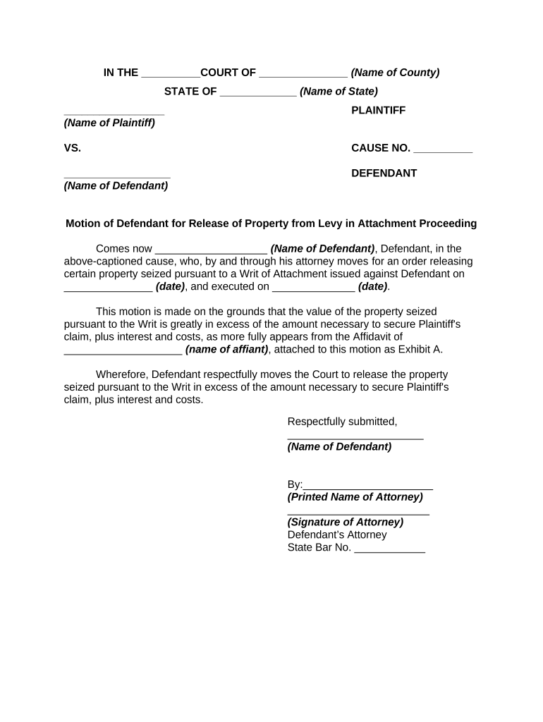 Motion Release Property  Form