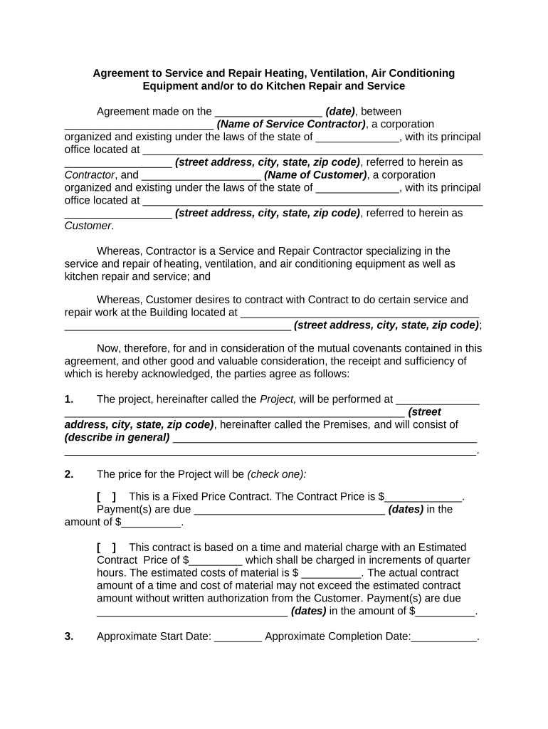 Agreement Service Repair  Form