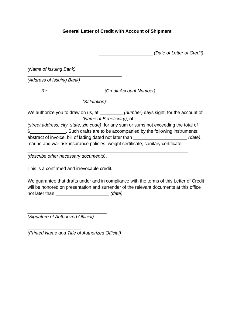 General Letter Credit  Form