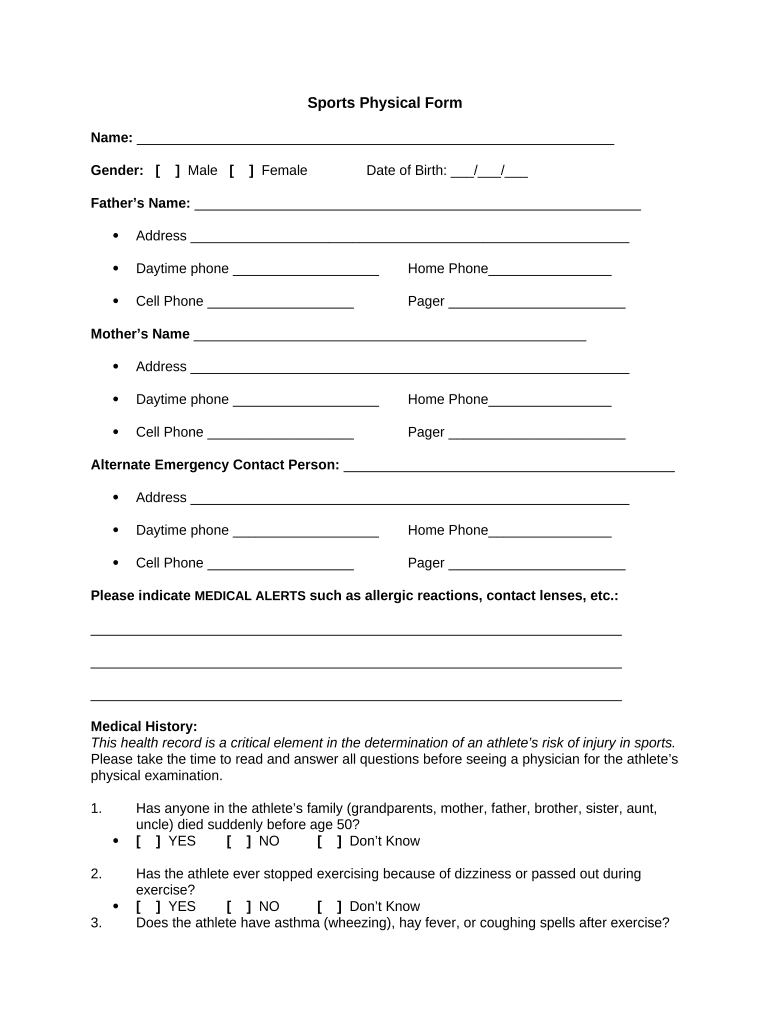 Sports Physical Form Fill Out and Sign Printable PDF Template signNow