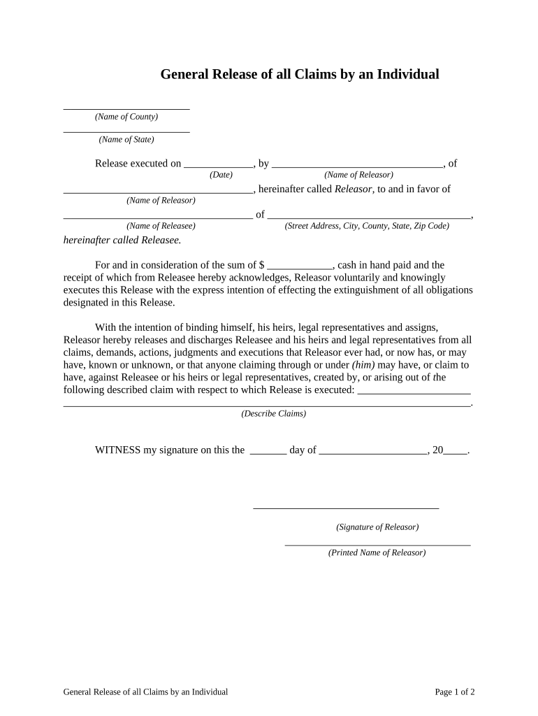 Fill and Sign the General Release Form