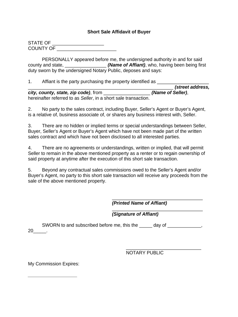Sale Affidavit  Form