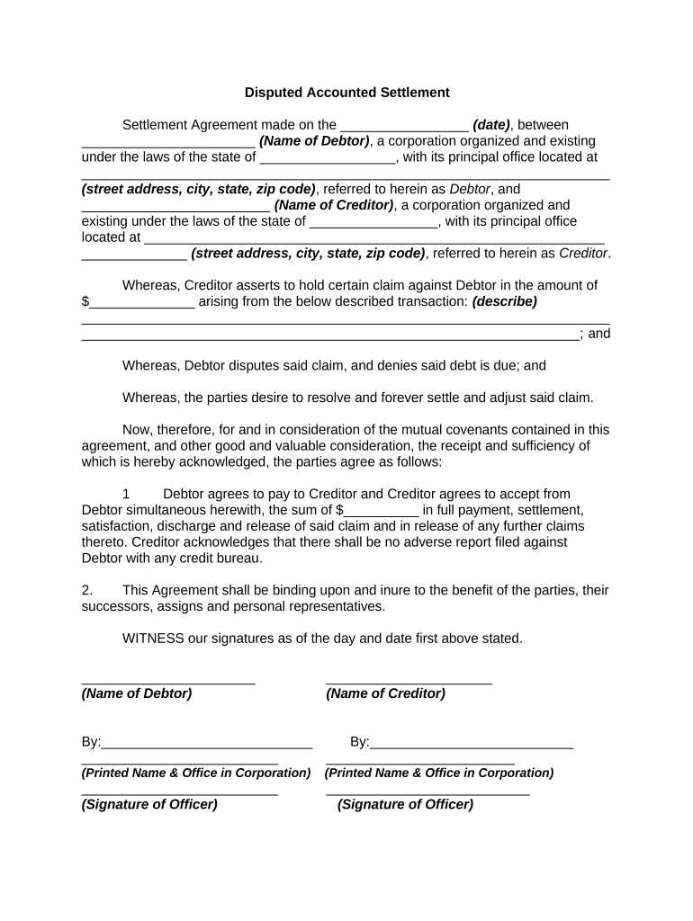 Disputed Accounted Settlement  Form