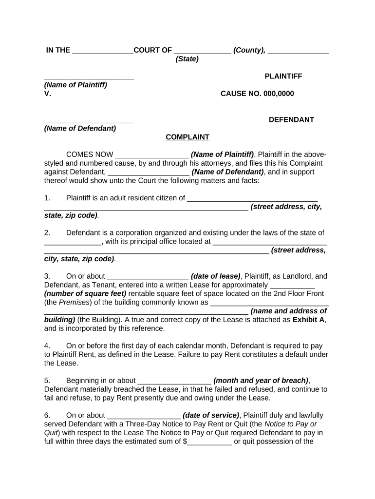 Complaint for Unlawful Detainer by Commercial Tenants to Recover Possession, Past Due Rent, Rental Value of Premises, and Attorn  Form