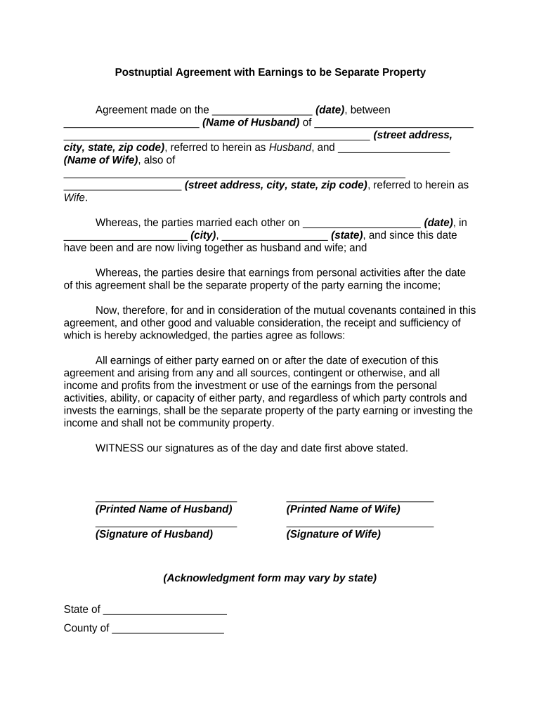 Postnuptial Agreement  Form