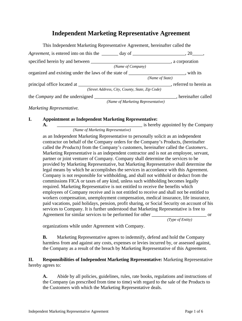 Independent Representative Agreement  Form