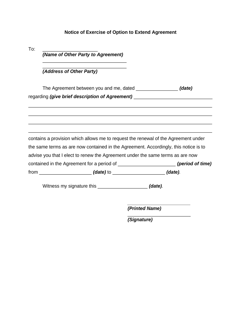 Notice Exercise Option  Form