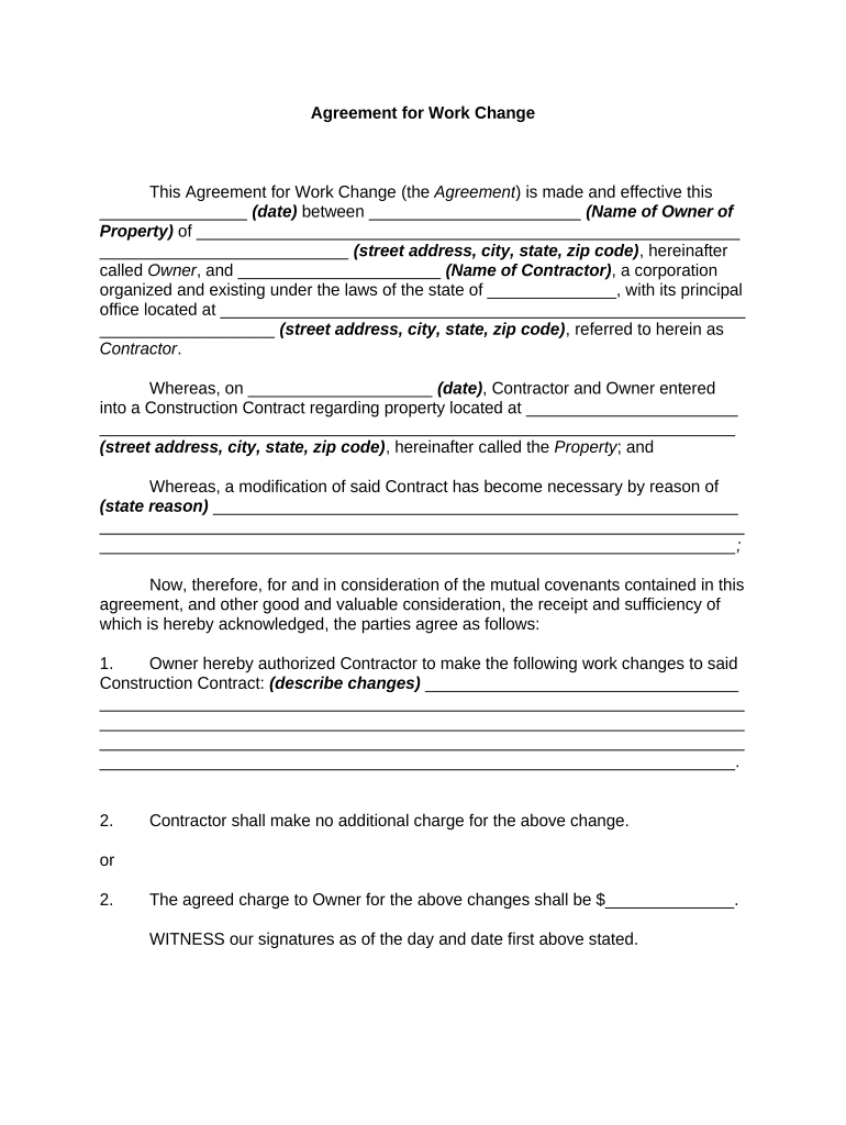 Agreement Work Form