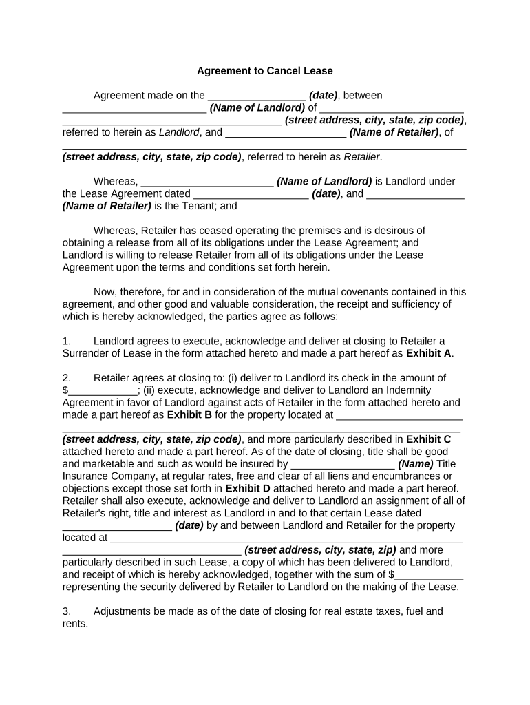Agreement Terminate Lease Template  Form
