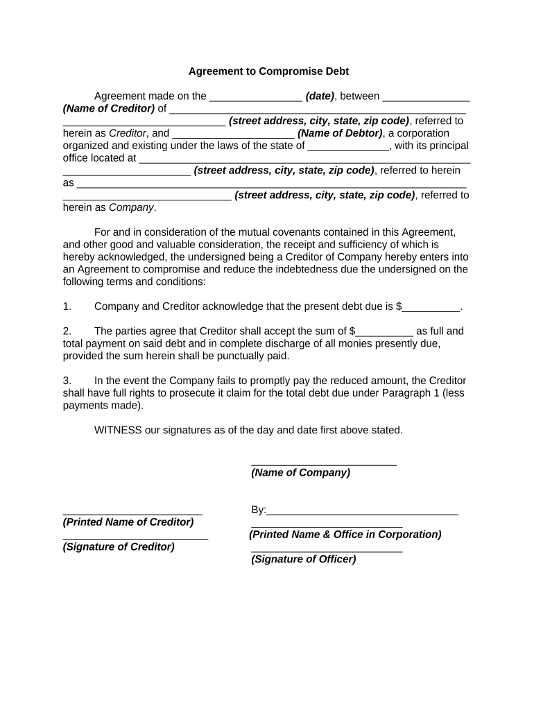 Agreement Debt Document  Form