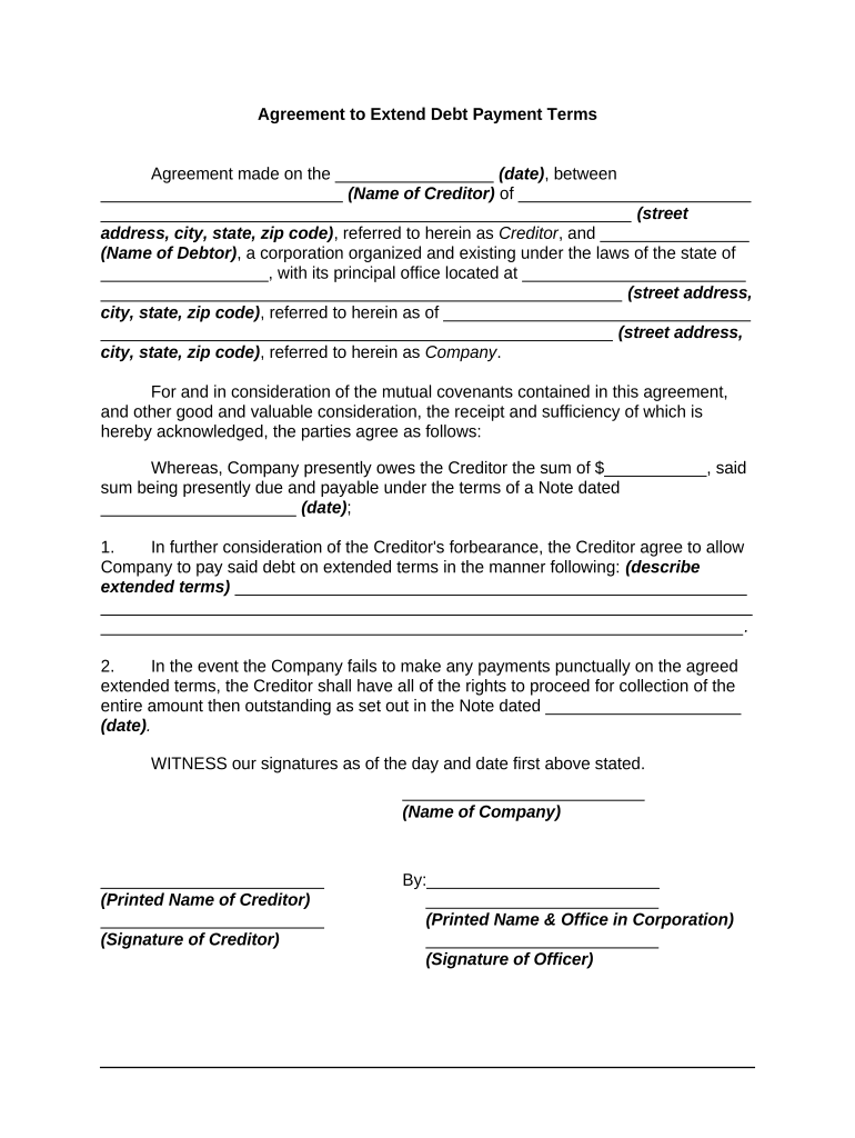 Agreement Debt Payment  Form