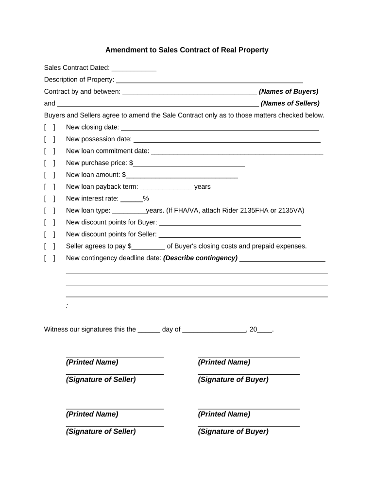 Amendment Sales Contract  Form
