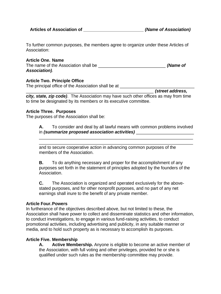 Articles Association  Form