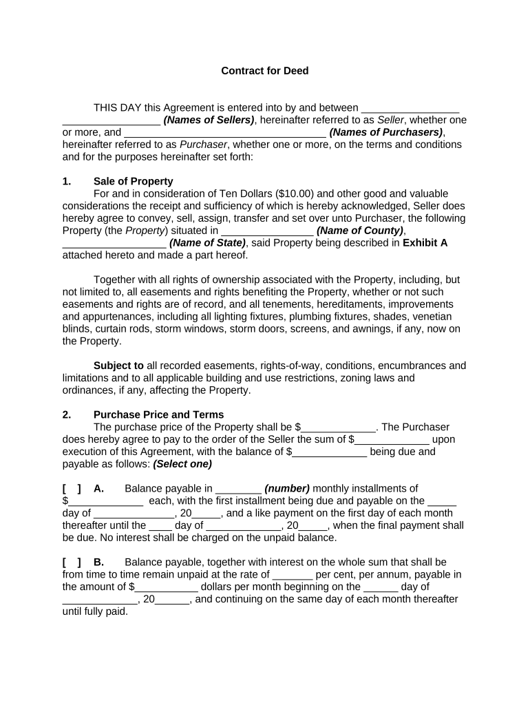 Contract for Deed  Form