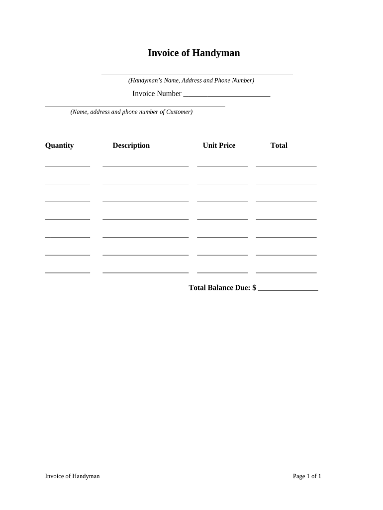 Invoice Handyman  Form