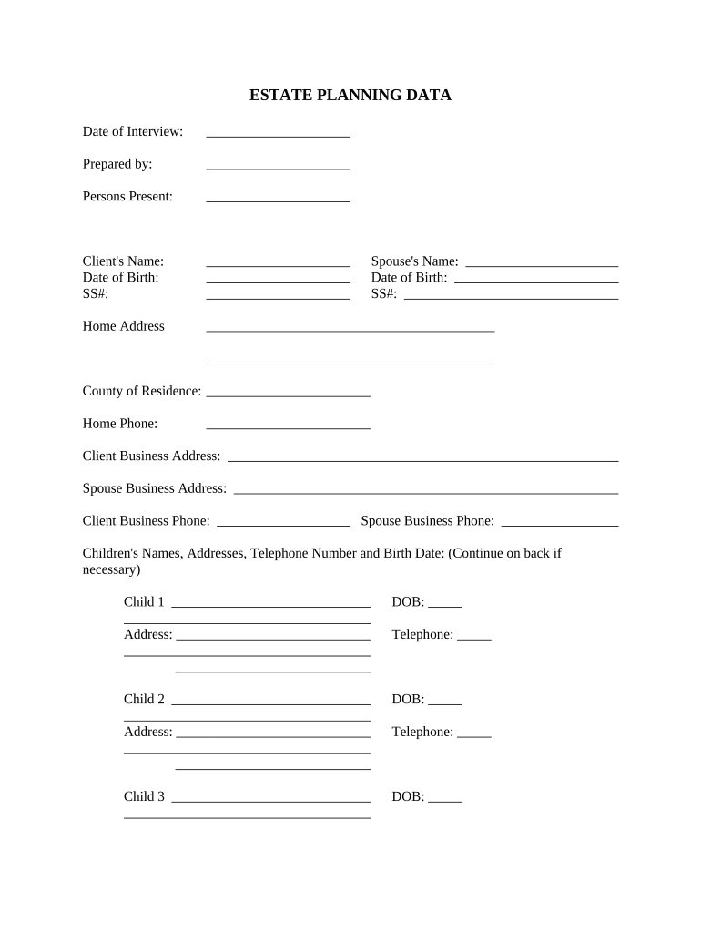 Estate Planning Form Printable Template Image