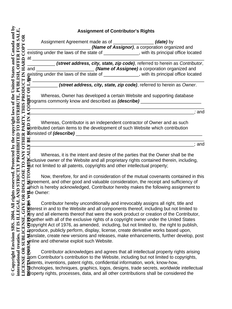 Assignment of Contributor's Rights  Form