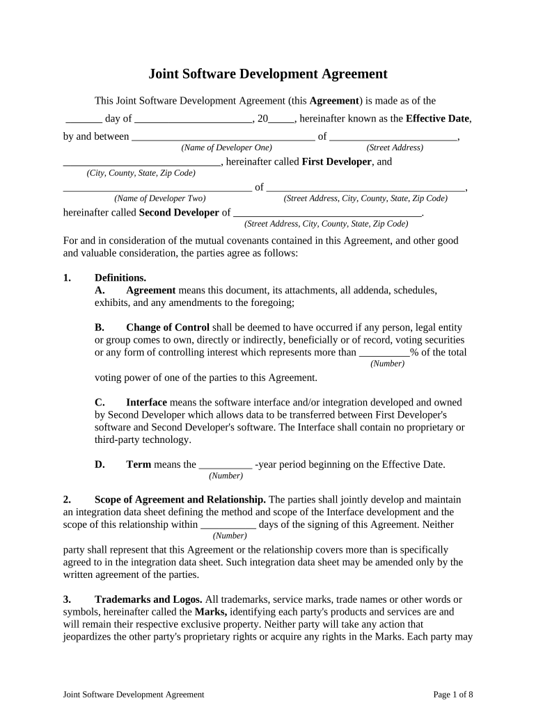 Software Development Agreement  Form