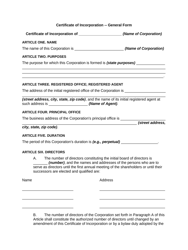 Certificate Incorporation File  Form