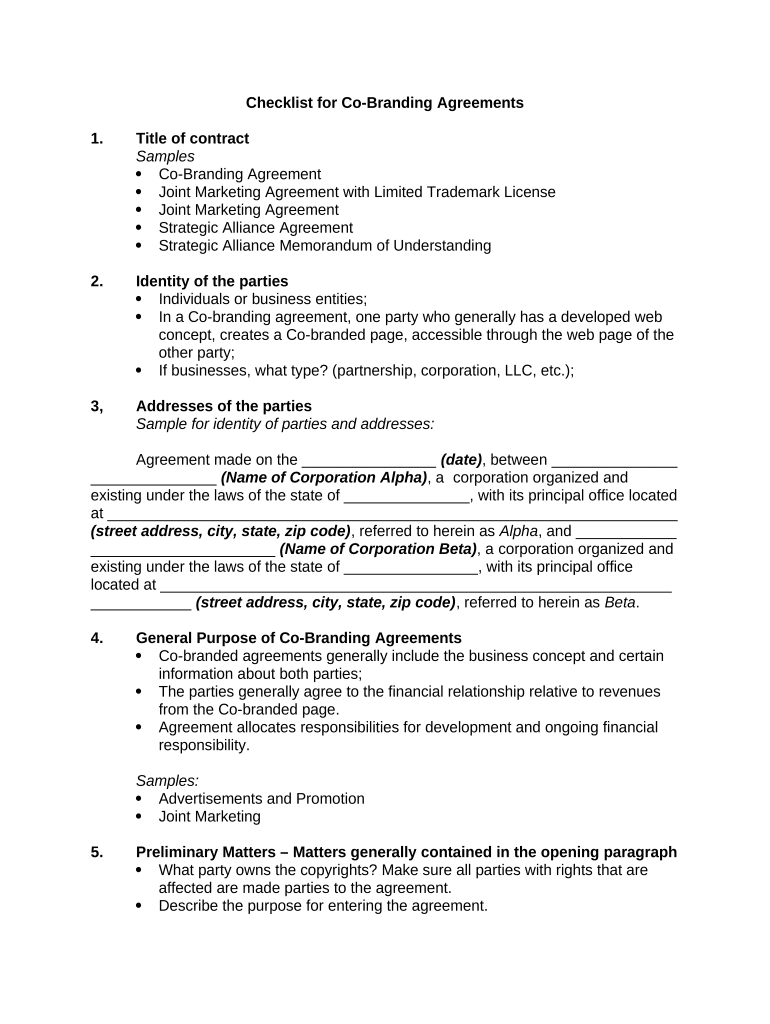 Checklist Agreements Agreement  Form