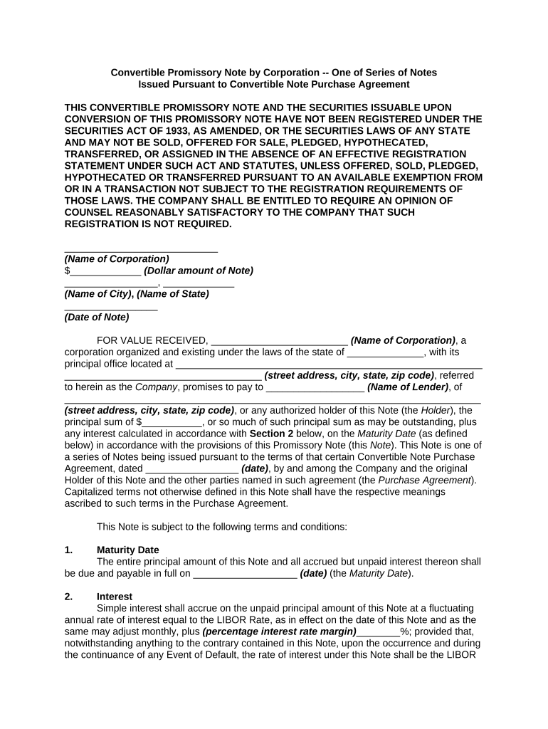 Convertible Promissory Note  Form