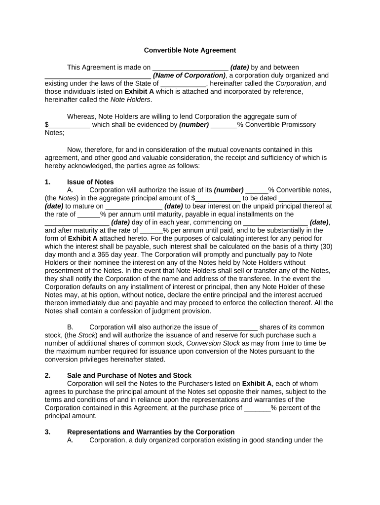 Convertible Note Contract Template  Form